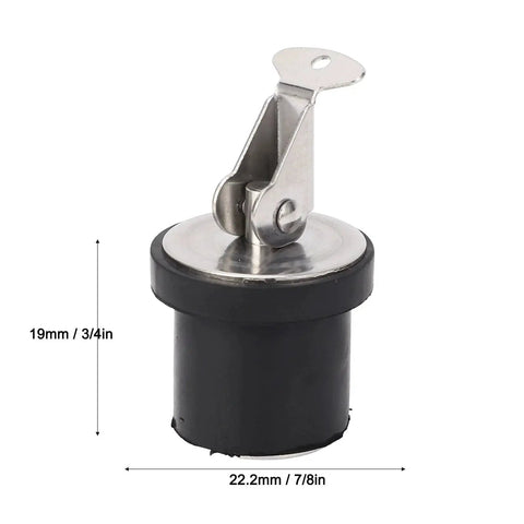 Boat drain plug, 19mm, stainless steel with rubber seal and twist-lock mechanism.
