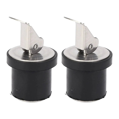 Two Keenso 19mm compression drain plugs with stainless steel tops and black rubber bodies, front view