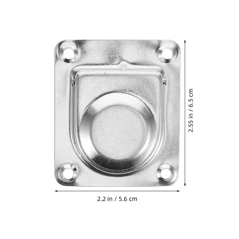 Stainless steel flush pull ring handle on square mounting plate (65x56mm) with 4 screws; marine-grade 304 steel