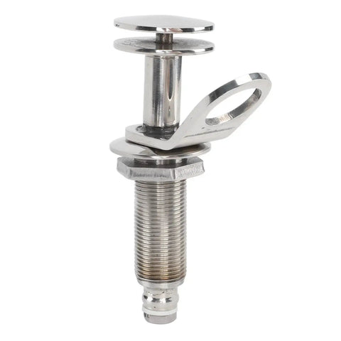 Side view of 304 stainless steel retractable boat cleat with threaded deck bolt and mounting nut