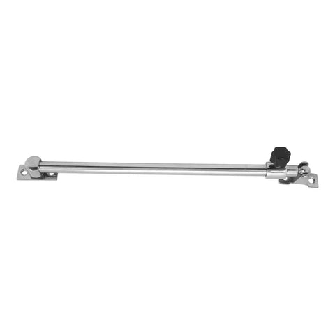 Telescoping stainless steel boat window/door support arm with mounting brackets and black adjustment knob