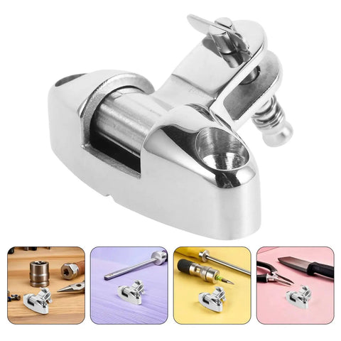Close-up of marine-grade stainless steel rotating deck sunblind bracket with slide pin (70mm) for boat bimini top hardware
