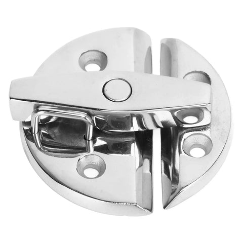 Round turn-button latch in marine-grade stainless steel with mirror finish for boat hatches