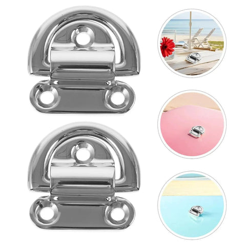 BUGUUYO 2pcs stainless steel folding D-ring tie-down anchors, 6mm, chrome finish, front view