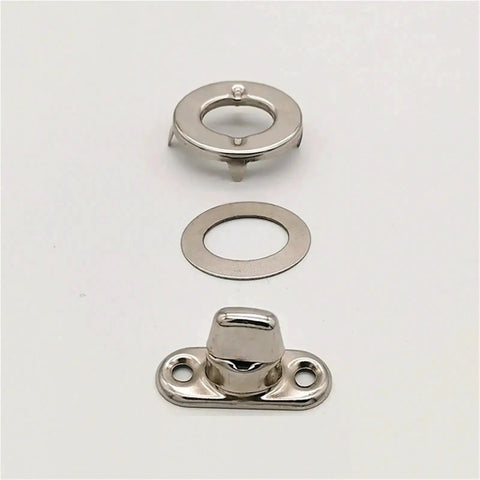 Front view of KaiYeA twist lock fastener set: round turn-button eyelet, flat washer, and mounting base with stud