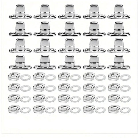 Chrome marine-grade twist-lock canvas fasteners with eyelets and washers, 30 sets