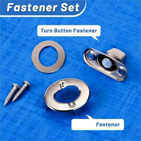 4-piece stainless steel turn-button fastener set with mounting plates and screws.
