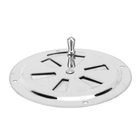 Round stainless steel marine vent plate, 4-inch diameter with central knob and slotted openings.
