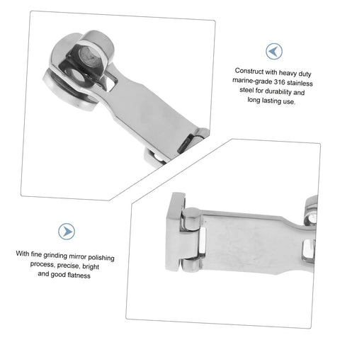 Front and side views of ABOOFAN heavy-duty marine-grade stainless steel door latch hasp.