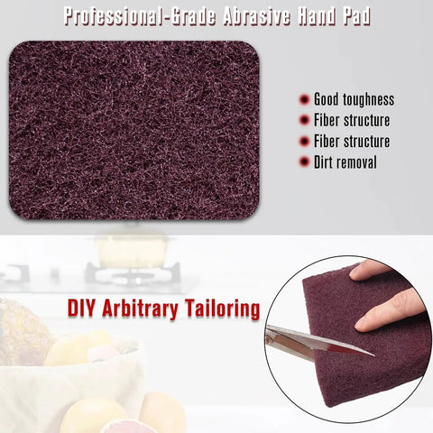 Maroon General Purpose Scrub Pad 6x9 Inches 20 Pack For Paint Prep And Scuffing cut with scissors, highlighting fiber structure.