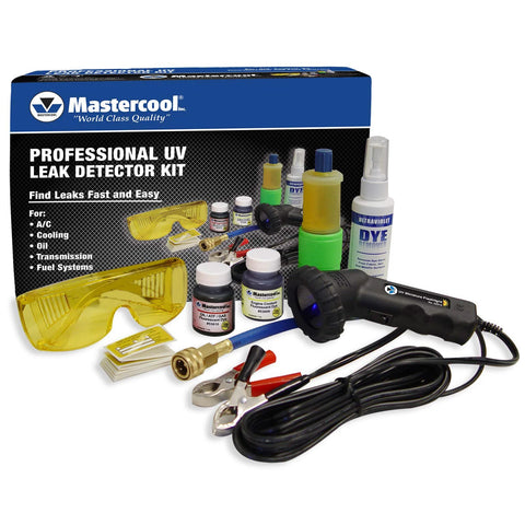 Mastercool 53351 UV Leak Detection Kit with 12V light, goggles, dyes, and hoses