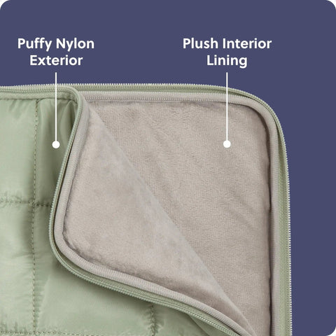 Matcha Green Puffy Nylon Laptop Sleeve With Zipper Medium 13 Inch Case Fits Up To 14 Inch Laptops Showing Interior Lining
