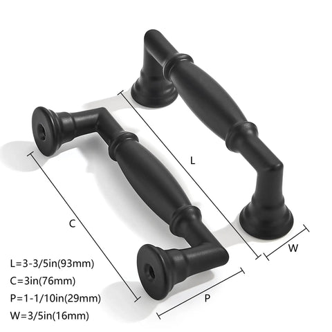 2 Pack 3 Inch Center Hole Matte Black Cabinet Pulls Durable Zinc Alloy Handles For Kitchen Cabinets Bathrooms And Vanities