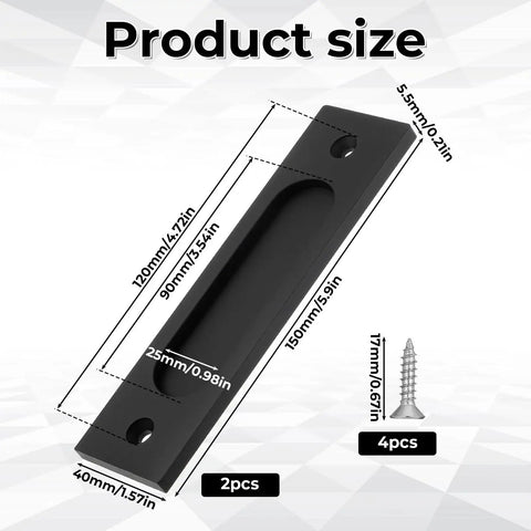 Dimensions of Matte Black Sliding Barn Door Handles 2 Pack Rectangular Recessed Pulls for Pocket Doors Drawers and Cabinets