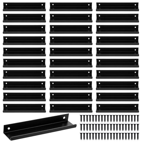 30 Pack Matte Black Aluminum Cabinet Handles 5.9 Inch with screws, flat back, hidden back mount, shown in a grid layout