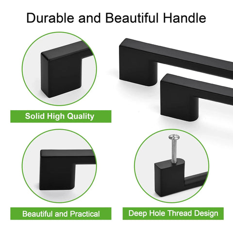 Five Pack Cabinet Handles 8.8 Inch 224mm Screw Spacing Matte Black Furniture Hardware Pulls solid zinc alloy durable close-up view