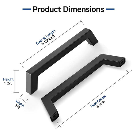 Ten Pack 5 Inch Matte Black Cabinet Handles Square Flat Modern Pulls For Kitchen Cabinets And Drawer Fronts dimensions