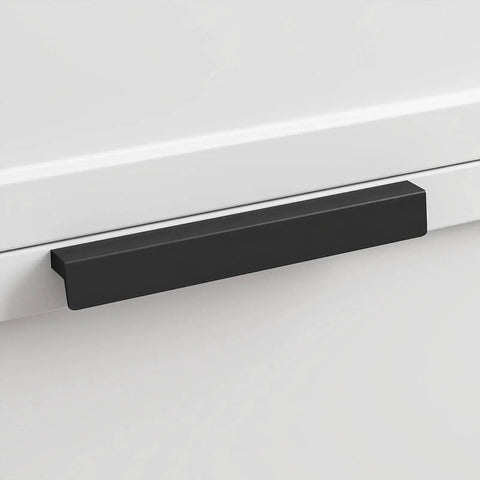 10 Pack 5 Inch Matte Black Cabinet Handles Drawer Pulls for Cabinets and Cupboards Modern Edge Pulls on white cabinet