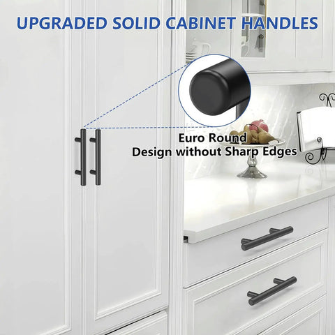 Matte Black Cabinet Handles 60 Pack With 3 Inch Hole Centers And 5 Inch Overall Length Stainless Steel Drawer Pulls Installed