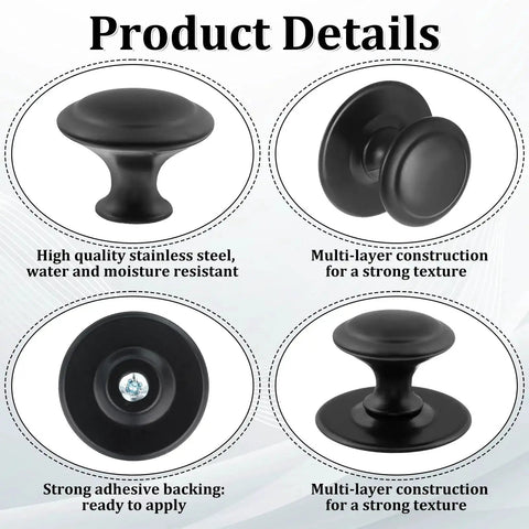 8 Pack Matte Black Self Adhesive Cabinet Knobs Set Stainless Steel Drawer Pulls No Drill Peel And Stick Product Details