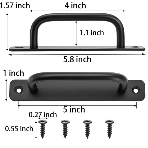 Diagram showing dimensions of 12 Pack Matte Black Aluminum Cabinet Pulls with Base Plate and Screws, 5.8 inch length.