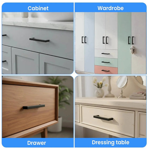Matte Black Cabinet Pulls 5.5 Inch 140mm Stainless Steel Handles on kitchen cabinets, drawer, wardrobe, and dressing table