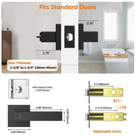 Heavy Duty Matte Black Interior Door Handles Kit 5 Pack Reversible Lever Knobs With Keyed Alike Locks; fits standard door dimensions