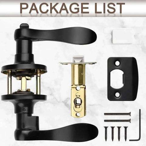 Matte Black Door Handles Set 10 Pack Privacy Levers Built Tough For Everyday Use showing components and installation hardware.