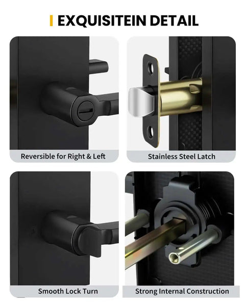 Black Door Handle Set For Interior Doors, Built To Last Heavy Duty Privacy Lever For Bedroom And Bathroom, detailing reversible design and latch