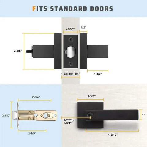Exterior Door Handle Set With Heavy Duty Keyed Entry Lever Not Keyed Alike Matte Black Finish Left Or Right Handing Easy DIY Installation Entrance Handleset One Lever 2.13 Lb dimensions view