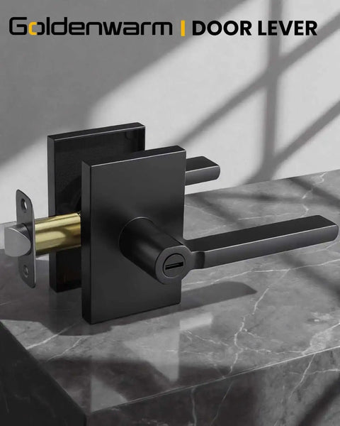 Black Door Handle Set For Interior Doors, Built To Last Heavy Duty Privacy Lever For Bedroom And Bathroom, close-up view