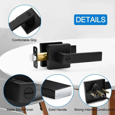 Matte Black Door Handles 10 Pack Privacy Levers For Interior Doors showing details like grip, finish, and internal construction.