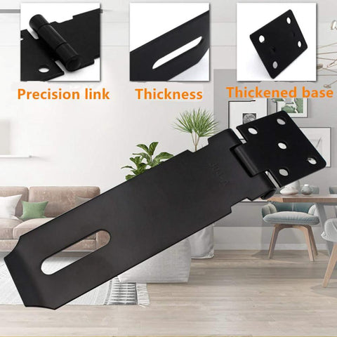 4 Inch Stainless Steel Door Hasp Padlock Latch Kit showcasing matte black finish and extra thick design for secure doors and gates