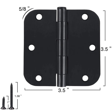 30 Pack Rounded Matte Black Door Hinges 3.5 Inch 5/8" Radius Interior 3 1/2" Flat Iron Bifold Residential Standard Bedroom Indoor for Doors 3 ½"Hardware Control House Home Decor Essentials Accessories