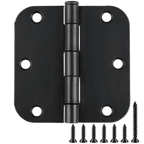30 Pack Rounded Matte Black Door Hinges 3.5 Inch 5/8" Radius Interior with screws, flat iron design for bedroom doors and decor