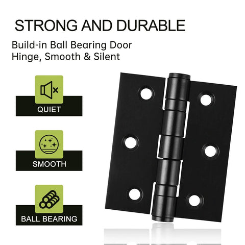 6-Pack Black Door Hinges, 3 Inch Heavy Duty Stainless Steel Hinge for Interior Exterior Doors, Max Loading 100LB, Matte Black Ball Bearing Hinges with Screws, Smooth and Quiet