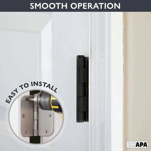 18 Pack Matte Black Interior Door Hinges 3 1/2 By 3 1/2 Inches With 5/8 Radius Corners For Doors, Closets, And Bathrooms in use on door