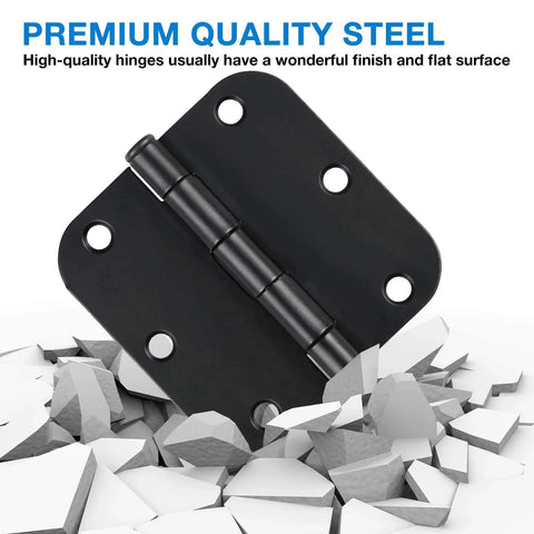 Interior Matte Black Door Hinges Three Point Five Inch Thirty Pack Radius Rounded Corners With Six Holes Includes One Hundred Eighty Screws