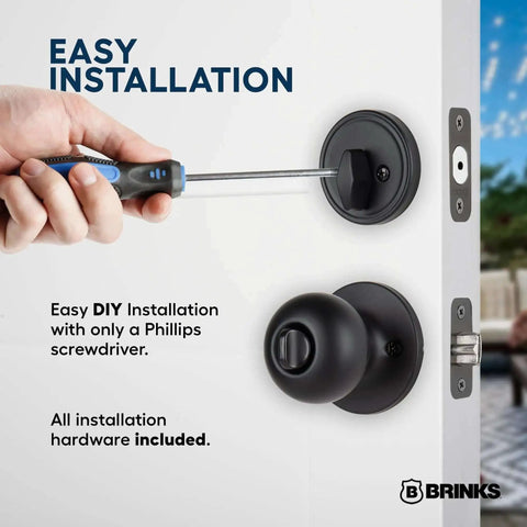 Easy installation of Keyed Entry Door Knob And Deadbolt Combo 3 Pack Matte Black No Brainer Install on exterior door