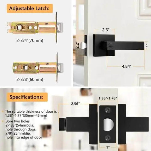 Heavy Duty Flat Black Door Handles Square Privacy Interior Levers For Bedrooms And Bathrooms Keyless Lockset 10 Pack