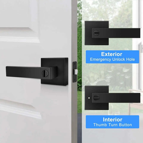 Privacy Door Levers Set In Matte Black Finish, Keyless Interior Door Handles With Lock For Bedroom And Bathroom, side view of installed lever