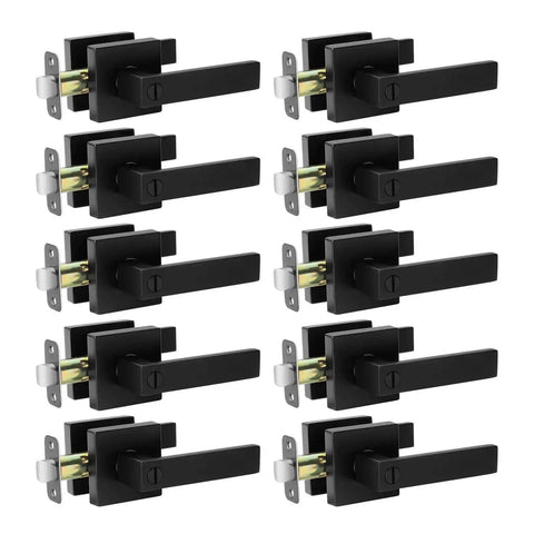 Image of 10 Pack Matte Black Interior Privacy Door Levers Set With Keyless Square Lock Heavy Duty Reversible Door Handles