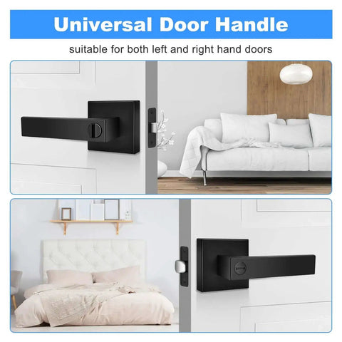 Privacy Door Levers Set In Matte Black Finish, Keyless Interior Door Handles With Lock For Bedroom And Bathroom, installed view