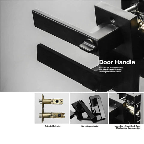 Heavy Duty Matte Black Door Lock Set With Entry Lever And Single Cylinder Deadbolt Keyed Alike, close-up of door handle and components