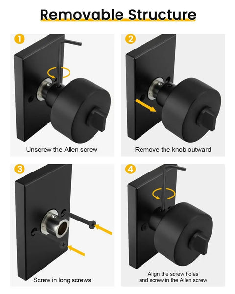 Step-by-step installation of Matte Black Exterior Door Lock Set With Square Contemporary Knob And Deadbolt, 1 Pack