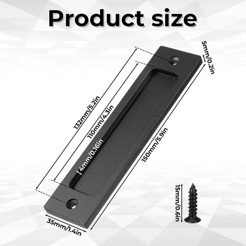 Matte Black 6 Inch Rectangular Recessed Sliding Door Pulls 2 Pack For Barn Doors Cabinets And Drawers With Screws Aluminum Alloy