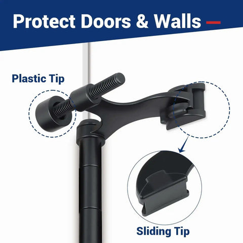Matte Black Hinge Pin Door Stopper Set 12 Pack Heavy Duty Adjustable Door Stops with cushioned plastic bumper tips, close-up view.