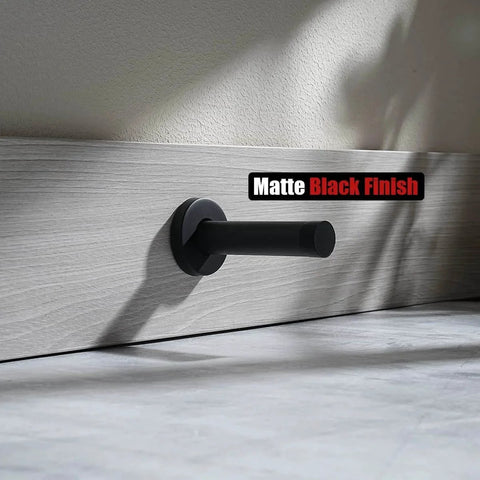 Door Stopper Black, 304 Stainless Steel Thicken 1mm Sound Dampening Door Stop Bumper Wall Protetor 2 Pack, installed in matte black finish
