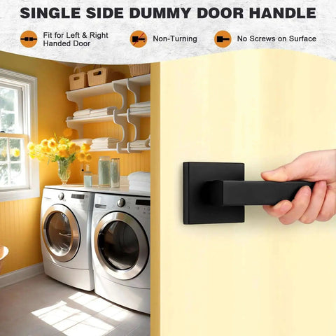 4 Pack Matte Black Dummy Door Handles For Interior Doors Non Turning No Lock Lever Set in laundry room