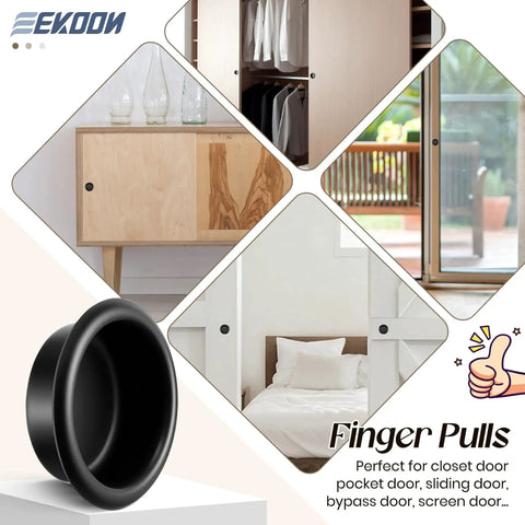 12 Pack Finger Pulls For Cabinets And Doors In Matte Black, 3/4 Round Pocket Door Handles installed on various doors
